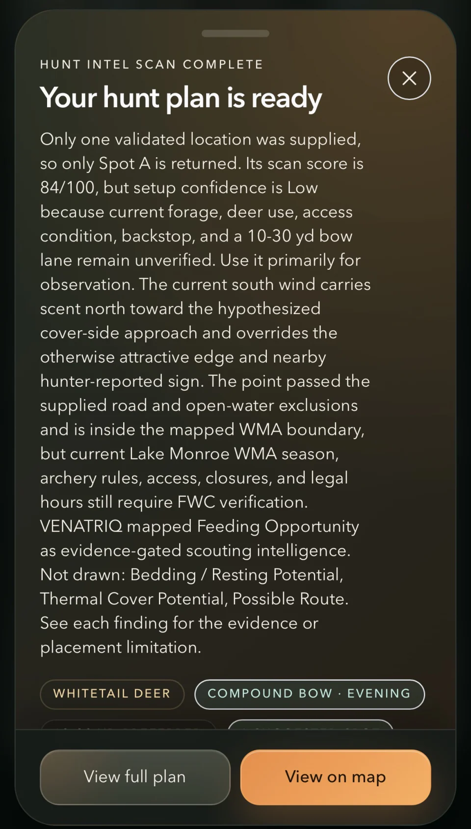 Earlier VENATRIQ Hunt Intel plan example explaining evidence and uncertainty